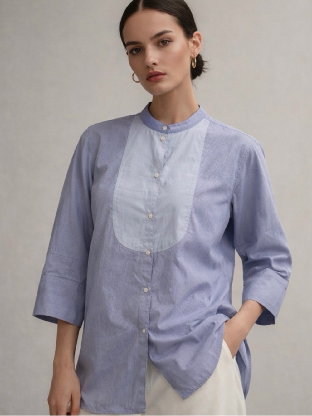 Helmut Lang Tuxedo Style Blue Long Sleeve Shirt in Medium